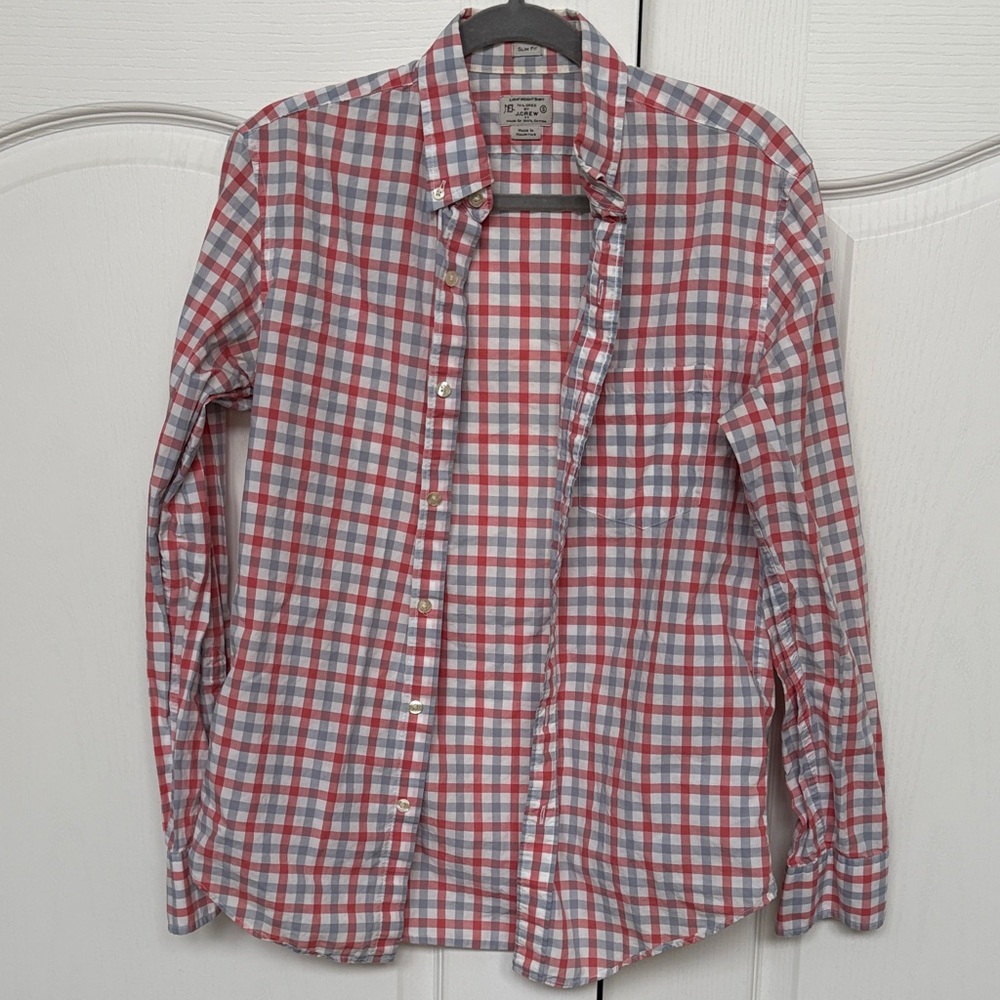J. Crew Red and Blue Plaid Cotton Button-Down Shirt